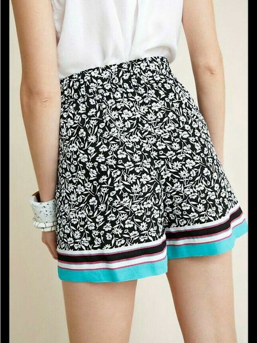 Anthropologie Maeve Scarf Printed Shorts Black White Floral Turquoise Pink XL